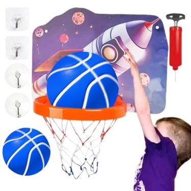 Imagem de Shakven Aros de montagem em parede, de basquete interno, Cesta de basquete interna para crianças acende aro pequeno dobrável, Sobre a cesta de basquete portátil ajustável para varanda de escritórios