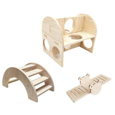 Imagem de Mystercome Brinquedos de hamster de madeira, gangorra, ponte e esconderijo para ratos anões, ratos e pequenos animais (apenas para hamster pequeno)