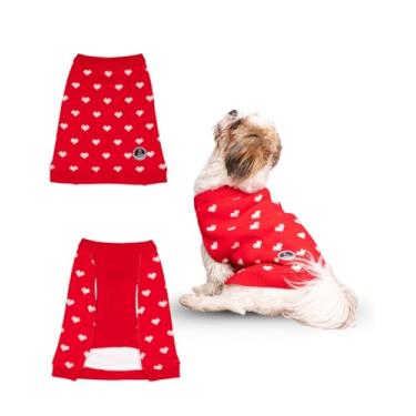 Imagem de Petsnugs Suéter de coração vermelho para cães médios – malha acrílica macia com lã polar, 45,7 cm de comprimento, confortável para beagle, buldogue francês, pomerânia e raças semelhantes