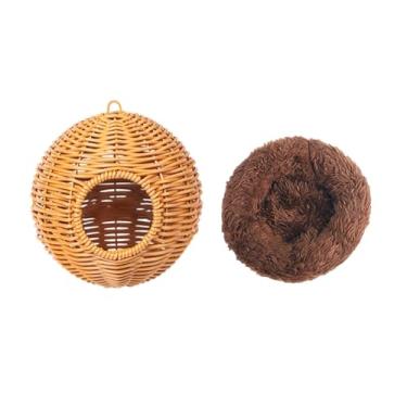 Imagem de Stgfyxgs de pássaro em rattan sintético imitando balanço para papagaios, cama pequena para pássaros, rede para periquitos, Marrom Escuro