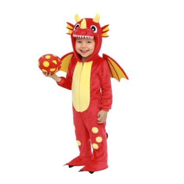 Imagem de ROC PARTY Fantasia de dinossauro e monstro para crianças - Roupa de vestir com capuz de animal 3D para Halloween, cosplay e festas, Pterossauro vermelho, Small ( 2-3T )