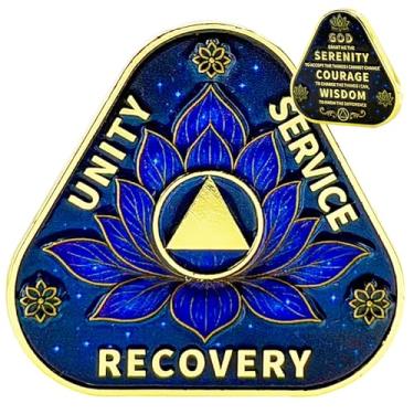 Imagem de Leafence Sobriety Coin Unity Service Recovery AA Medallion Serenity and Enlightenment Chip Inspirational Recovery Token for Sobriety (moeda de sobriedade de lótus, 0 ano (em branco))