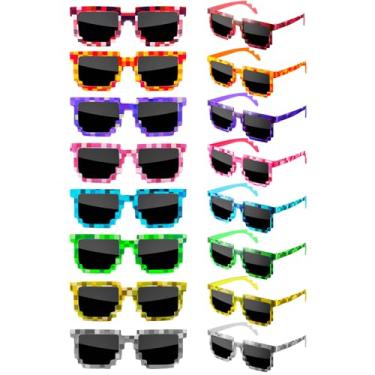 Imagem de 16 Pack Pixeled Sunglasses Bulk Miner Pixel Theme Party Glasses 8 Bit Mosaic Gamer Photo Props for Adults Teens