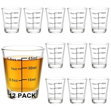 Imagem de TAOUNOA Conjunto de copos de shot, pacote com 12, copos de café expresso, vidro pesado líquido, 26 medidas incrementais, 51 g, 6 colheres de chá, 2 colheres de chá, 45 ml
