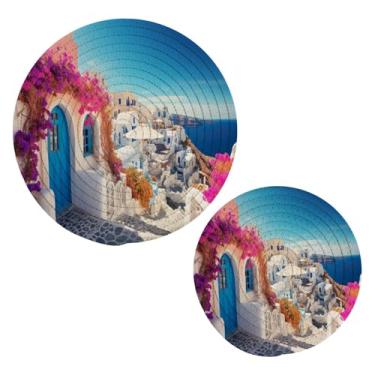 Imagem de Blueangle 2 peças de suporte de panela de tripé romântico Villagecore - conjunto de pegadores de panela de tecido redondo - almofadas quentes trançadas de algodão - porta-copos - tapetes de mesa para