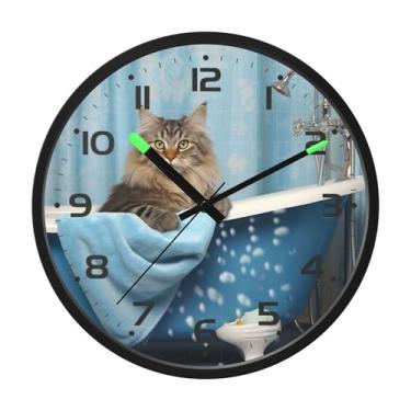 Imagem de SEHANY Relógio de parede de gato fofo, silencioso, sem tique-taque, operado por bateria, controle de som, luz noturna, relógios de parede para sala de estar, cozinha, quarto, escritório, decoração de