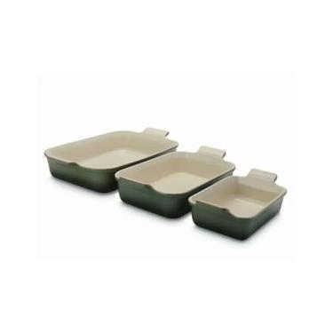 Imagem de CONJUNTO 3 PEÇAS LE CREUSET DE TRAVESSAS RETANGULARES HERITAGE EM CERÂMICA THYME 79342001730082 Verde Thyme