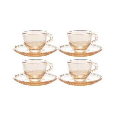 Imagem de Conjunto com 4 Xícaras e Pires para Café Wolff Pearl em Cristal Âmbar - 80 ml Âmbar