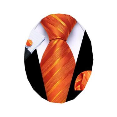 Imagem de Conjunto de Corbata Barry.Wang de Seda Clásica Tejida a Rayas para Hom