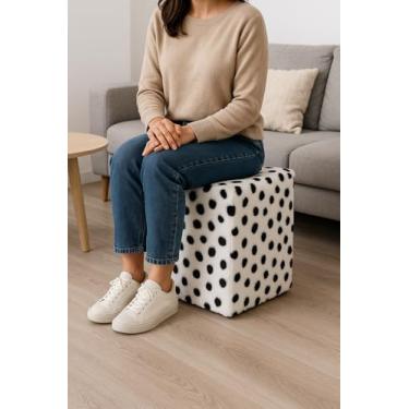 Imagem de Capa Puff Banquinho Quadrado Pelúcia Pelo Curto (DALMATA)