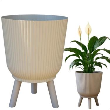 Imagem de Cachepô 14,5L 30cm x 27,5cm Cinza com Tripé Acabamento Madeira Granito - Polipropileno Duro e Resistente - Vaso Decorativo Elegante para Plantas - Top Garden