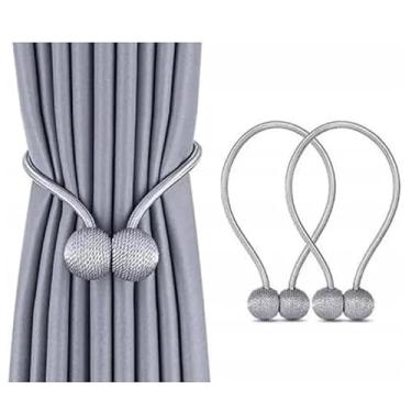 Imagem de Kit de 2 Prendedores Magnéticos para Cortina – Enfeites Decorativos, Práticos para Sala e Quarto(Cinza)