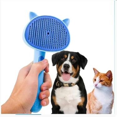 Imagem de Rasqueadeira Tira Pelos Pet com Botão Ejetor – Escova Removedora para Gatos e Cachorros, Aço Inox, Remove Pelos Soltos sem Machucar (Azul)