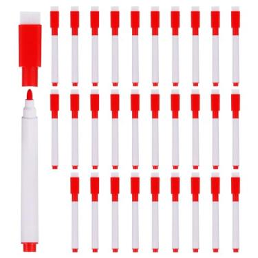 Imagem de YOKIVE 30 canetas marcadoras apagáveis a seco, canetas com tampa de borracha ponta fina de tinta vermelha, anotações, ótimas para escritório/casa/sala de reuniões (brancas)