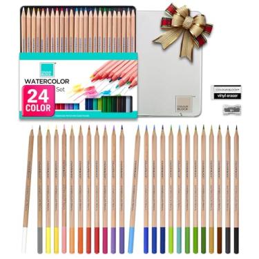 Imagem de COLOUR BLOCK Conjunto de lápis aquarela de madeira de cedro premium de 24 peças com kit de lápis ideal para desenhar, esboçar, colorir e pintar lápis de aquarela de viagem