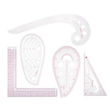 Imagem de Régua de costura multifuncional em forma de curva, classificação de ferramentas de alfaiate, conjunto de 5 réguas de plástico para design de roupas e confecção de padrões branco e