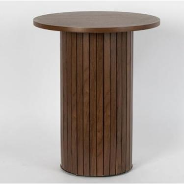 Imagem de Mesa lateral redonda pequena, mesa lateral com tambor canelado, suporte para plantas de madeira para espaços pequenos, móveis modernos para casa, quarto e sala de estar (marrom)