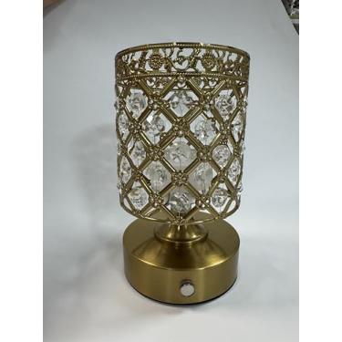 Imagem de TOBUSA Luminária de mesa dourada recarregável sem fio, lâmpada de cristal operada por bateria de 6000 mAh com 3 temperaturas de cores e regulação contínua, luminária de mesa pequena de toque portátil