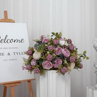 Imagem de Peças centrais de bola de flores falsas, flores artificiais grandes blush e creme rosa branca arranjo bola de beijo peças centrais para festa em casa estrada chumbo flor rac a2