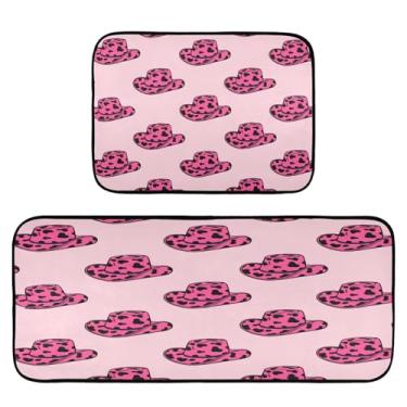 Imagem de STAYTOP Conjunto de 2 tapetes de cozinha, chapéu de cowboy de vaca, tapetes de cozinha e tapetes de porta, tapete de baixo perfil para festas de fim de ano para cozinha doméstica