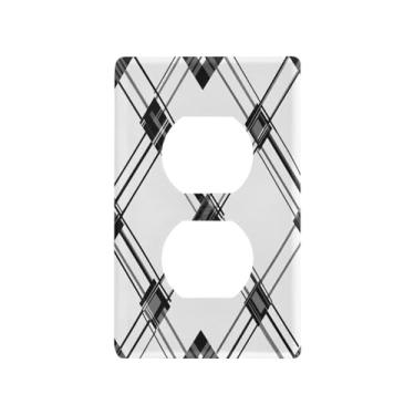 Imagem de Wassud Placa de cobertura de interruptor de luz quadriculada diamante grade decorativa capas de parede para tomadas elétricas duplex 4,53 x 2,76 polegadas