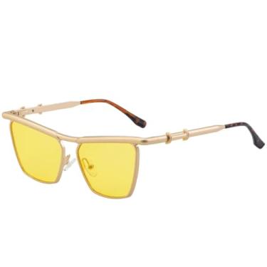 Imagem de Óculos de sol de metal estilo olho de gato, feminino, retrô, punk, masculino, para dirigir, para viagem, UV400 (dourado e amarelo)