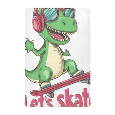 Imagem de STAYTOP Lençóis de berço de dinossauros brincando de skate para meninos e meninas, lençol com elástico para berço padrão e colchão infantil, lençol de microfibra supermacia, 132 × 71 x 22 cm