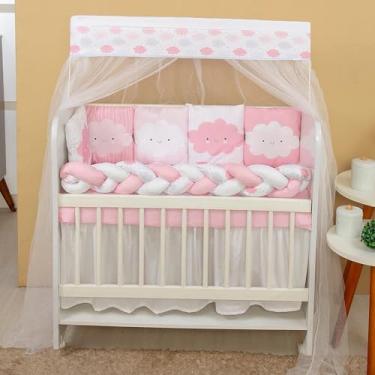 Imagem de Kit Mini Berço Chuvinha de Amor 12 Peças Protetor e Saia de Berço Rosa e Branco