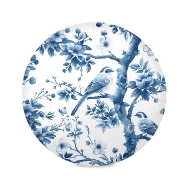 Imagem de Wassud Jogo americano com ilustração de pássaro azul tapetes de mesa redondos para cozinha e jantar tapetes laváveis resistentes ao calor decoração de mesa 39 cm