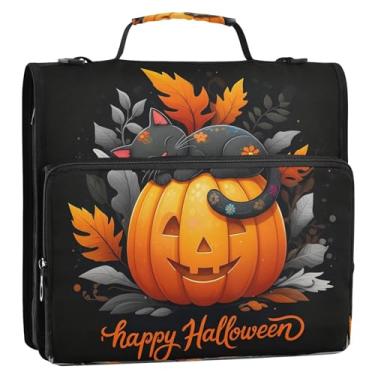 Imagem de CEBUGI Fichário de 3 anéis com zíper com alça de ombro, pasta de arquivo expansível de 3,8 cm, anéis D, para escola, escritório, gato preto fofo