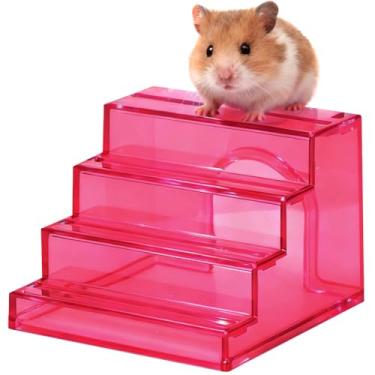Imagem de Esconderijo de hamster, brinquedo de escalada para hamsters, escada de escalada com casa de hamster, câmara escondida para camundongos anões e decoração de habitat de pequenos animais (rosa)