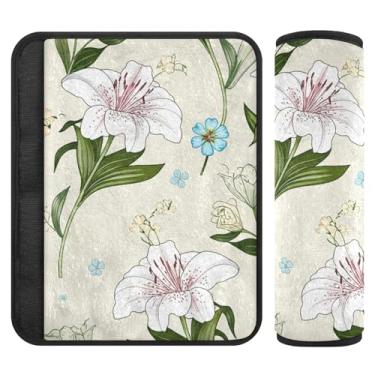 Imagem de Burbuja Capa para cinto de segurança de carro Elegant Lilies Protetor de cinto de segurança de carro macio confortável para alça de ombro de assento, 1 par pequeno