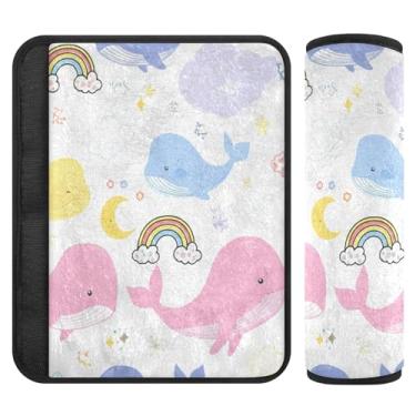 Imagem de Burbuja Capa para cinto de segurança de carro com desenho de baleias em pastel, macio, confortável, protetor de cinto de segurança de carro para alça de ombro de assento, 1 par médio