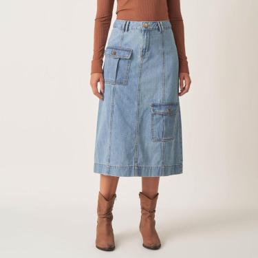 Imagem de Saia Jeans Midi Bolso Cargo Frontal-Feminino