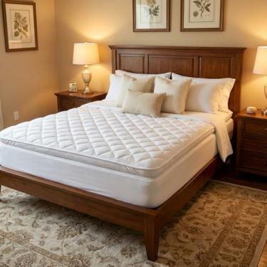 Imagem de Protetor de Colchão Premium com Pillow Top, Acolchoado, 400 Fios, Branco, Macio, Cobertura Total com Elástico (Queen)