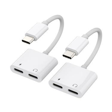 Imagem de Adaptador USB C para fone de ouvido para iPhone 15 Pro Max Plus (2 unidades) Carregador de áudio tipo C duplo Dongle divisor de cabo auxiliar compatível com Samsung Galaxy para Apple para iPad 10、Air