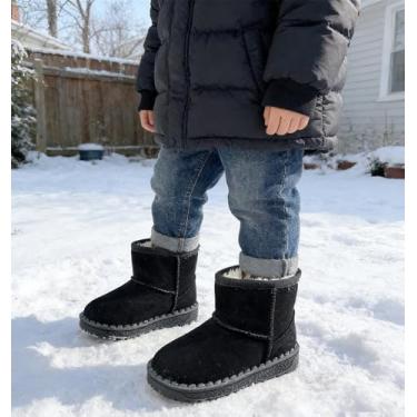 Imagem de Botas de neve para meninos e meninas, botas de inverno, quentes, antiderrapantes, ao ar livre, sapatos de inverno de camurça, leves e confortáveis (bebês/pequenos), Preto, 8.5 Toddler