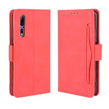 Imagem de Capa para ZTE Axon 10 Pro 5G,Retro magnético Flip Case,Design de carteira de couro PU com slots de cartão removíveis -Red