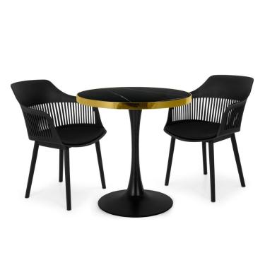 Imagem de Conjunto Mesa De Jantar Redonda Majestic 70cm Preta Com 2 Cadeiras Estofadas Marcela - Preto