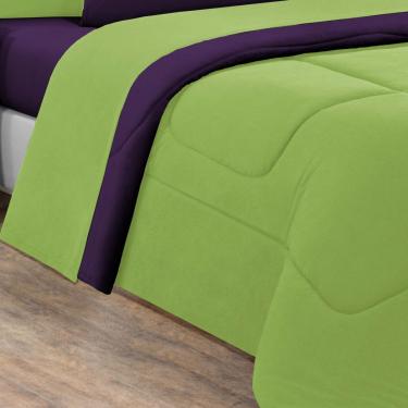 Imagem de Kit Edredom + Jogo De Lençol Malha 100% Algodão Gran Moratta 7 Peças King - Verde Pistache/Roxo