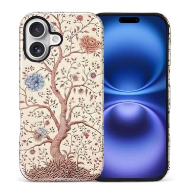 Imagem de ANLUN STORE Capa para iPhone 17, proteção dupla híbrida TPU macio + PC rígido à prova de choque, capa protetora antiarranhões e fina para homens e mulheres - design de arte vintage rosa ramo