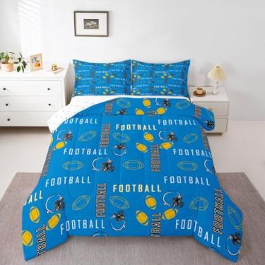 Imagem de jejeloiu Jogo de cama infantil de futebol americano, tamanho casal, com edredom de Los Angeles, amarelo e azul, para decoração de quarto de meninos e meninas e adolescentes, respirável, macio e leve