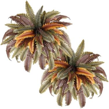Imagem de KOL Samambaias artificiais de Boston de 114 cm, plantas falsas, grandes arbustos de vegetação falsa para decoração de jardim, decoração de jardim, outono e ferrugem (2)