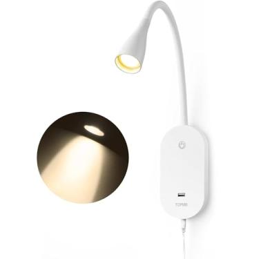 Imagem de Luz de leitura de parede para livros na cama, lâmpada de parede de cabeceira de saída USB, 5 lâmpadas de leitura de controle de toque reguláveis, luz quente LED 3000k, fácil de instalar (branca)