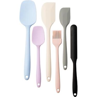 Imagem de Conjunto de 6 espátulas de silicone, espátula de borracha de grau alimentício, alça forte com aderência ergonômica, resistente ao calor de até 230 °C (230 °C) para raspar, assar, cozinhar e misturar