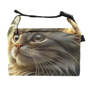 Imagem de TSENQUE Kitties Lancheira de gato arte digital para mulheres, lancheira com alça de ombro, lancheira para trabalho, animal, floral, isolada para adultos