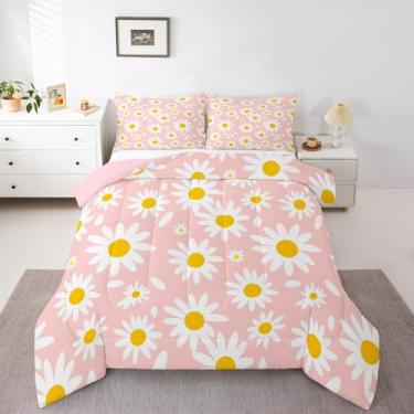 Imagem de jejeloiu Groovy Conjunto de cama solteiro com estampa floral de margarida, para meninos e meninas, temática de jardim de primavera, edredom para decoração de quarto