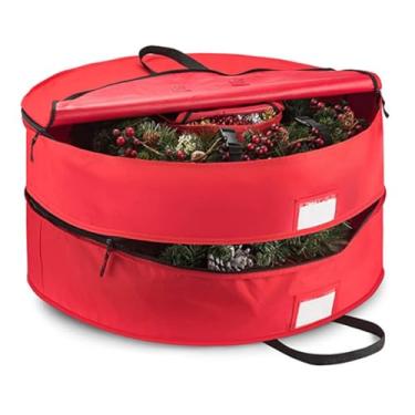 Imagem de CYTJHMD Recipiente de armazenamento de guirlanda, bolsa de armazenamento de guirlanda de Natal de camada dupla com material Oxford 600D durável e alça reforçada para Natal, vermelho, 61 cm