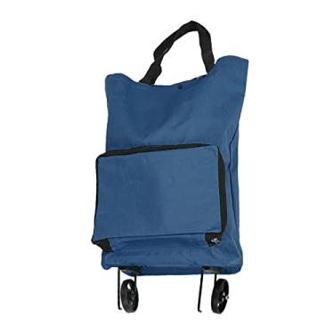 Imagem de Cryfokt Carrinho de Compras Dobrável, Grande Capacidade, Bolsa de Pano Oxford Portátil para Compras, Camping e Viagens (Azul escuro)
