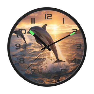 Imagem de CEBUGI Relógio de parede com luz noturna de 30,5 cm que brilha no escuro com sensor de voz, relógios de parede golfinho operados por bateria para decoração de quarto e sala de estar